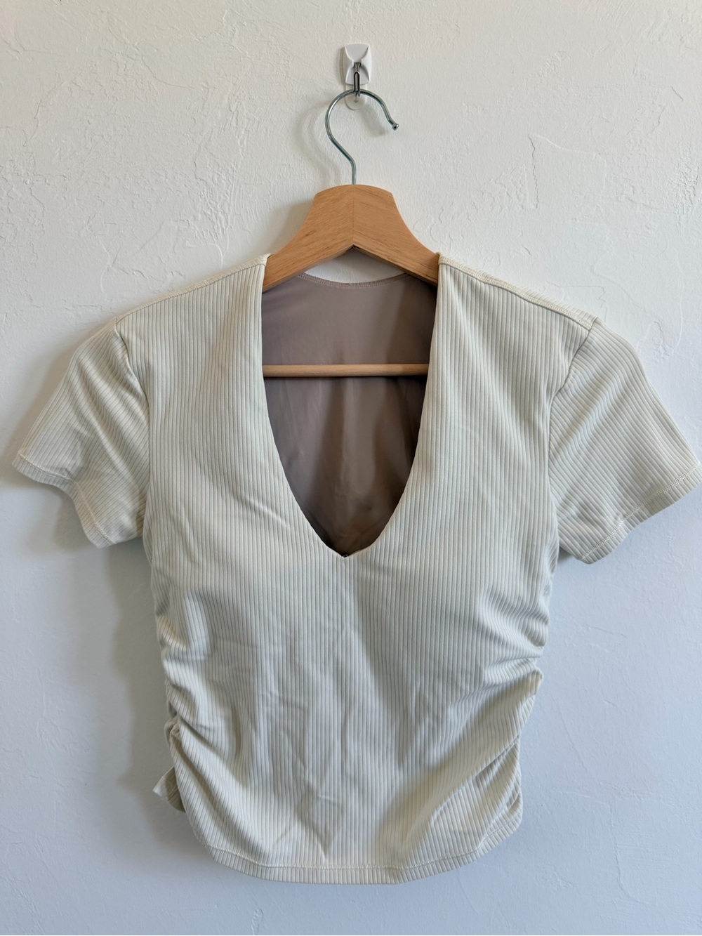 lululemon athletica Cream Ribbed V-Neck Crop Top